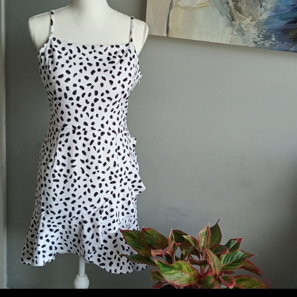 Bar III Dot-Print Ruffled Mini Dress Size L